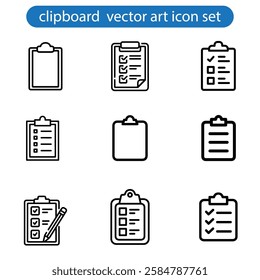 Collection of thin line icons with clipboard - check list, report, survey, questionnaire. Pixel perfect, editable stroke, vector art illustration on white background.