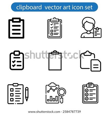 Collection of thin line icons with clipboard - check list, report, survey, questionnaire. Pixel perfect, editable stroke, vector art illustration on white background.