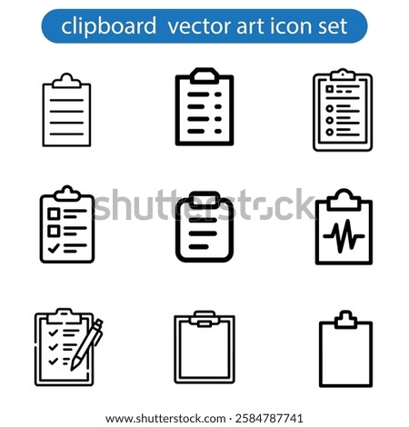 Collection of thin line icons with clipboard - check list, report, survey, questionnaire. Pixel perfect, editable stroke, vector art illustration on white background.