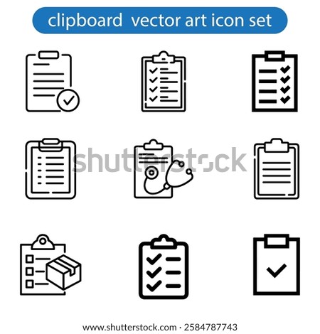 Collection of thin line icons with clipboard - check list, report, survey, questionnaire. Pixel perfect, editable stroke, vector art illustration on white background.