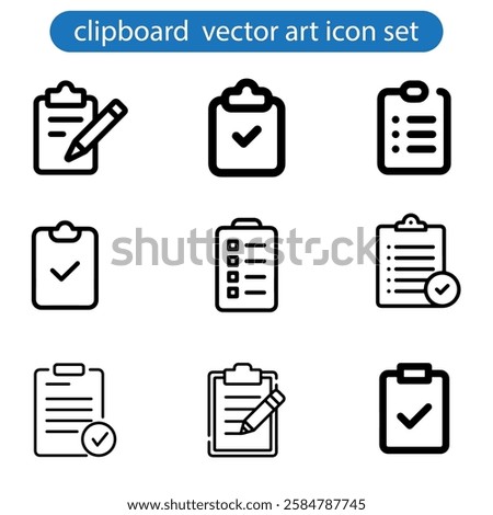 Collection of thin line icons with clipboard - check list, report, survey, questionnaire. Pixel perfect, editable stroke, vector art illustration on white background.