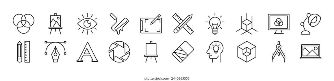 Collection of thin line icons of designer. Editable stroke. Simple linear illustration for web sites, newspapers, articles book 