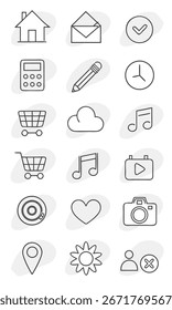 Colección de iconos de líneas finas para aplicaciones y servicios digitales