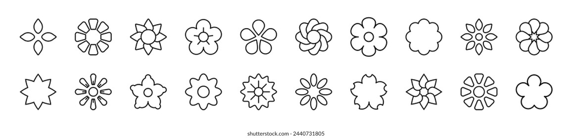 Collection of thin line icons of flower. Editable stroke. Simple linear illustration for web sites, newspapers, articles book 