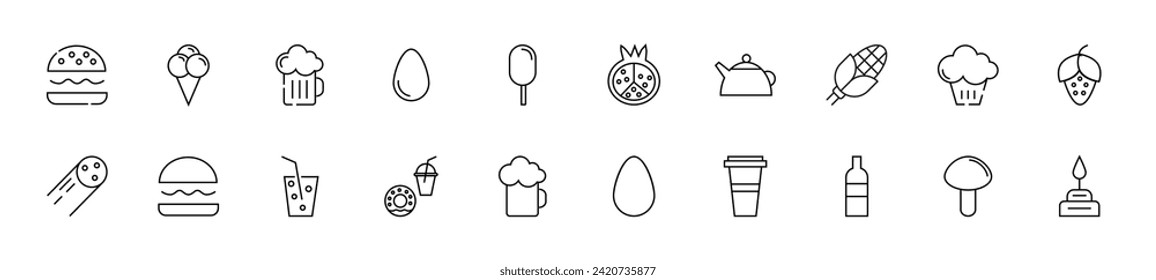 Collection of thin line icons of food. Linear sign and editable stroke. Suitable for web sites, books, articles