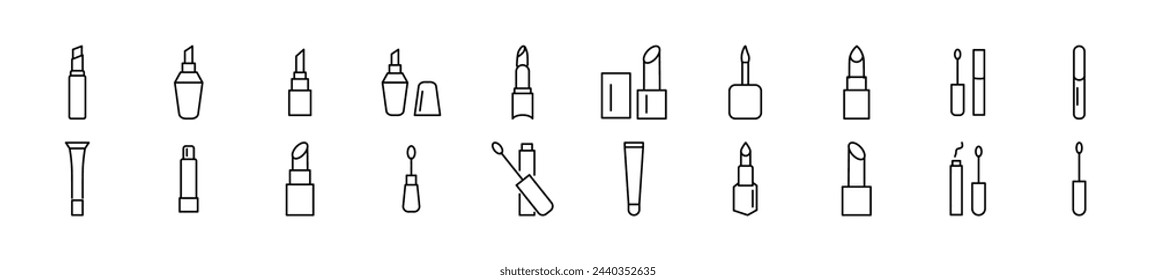 Collection of thin line icons of lipstick. Editable stroke. Simple linear illustration for web sites, newspapers, articles book 