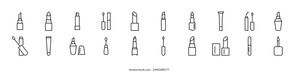 Collection of thin line icons of lipstick. Editable stroke. Simple linear illustration for web sites, newspapers, articles book 