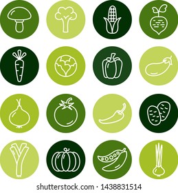 Colección de iconos de línea delgada que representan vegetales, alimentación saludable, dieta saludable y estilo de vida saludable