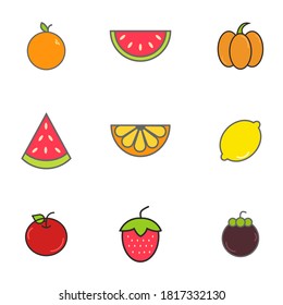 Collection of thin line icons representing fruit, healthy eating, healthy diet and healthy lifestyle. Vector illustration.