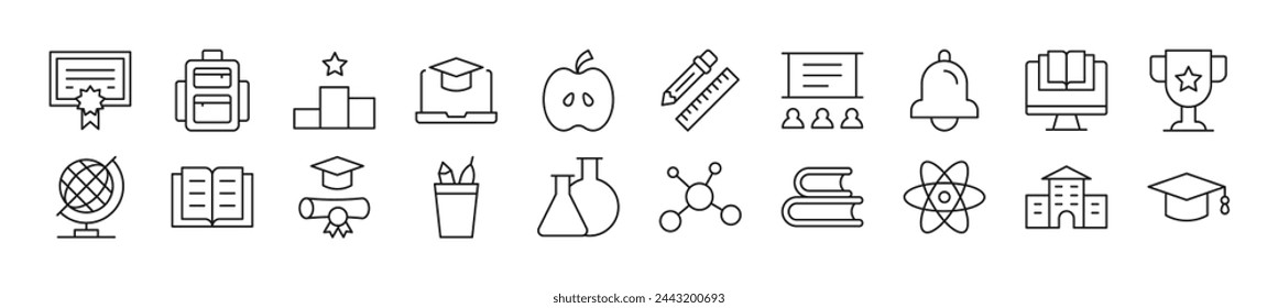Collection of thin line icons of school, college, university. Editable stroke. Simple linear illustration for web sites, newspapers, articles book 