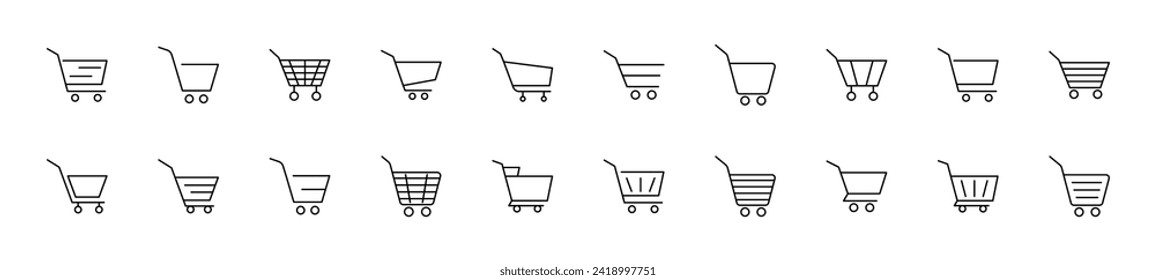 Collection of thin line icons of shopping carts. Linear sign and editable stroke. Suitable for web sites, books, articles