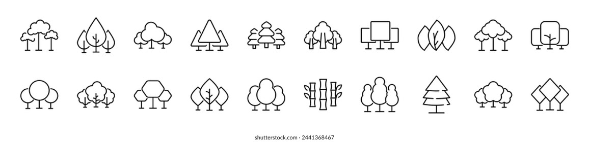 Collection of thin line icons of tree. Editable stroke. Simple linear illustration for web sites, newspapers, articles book 