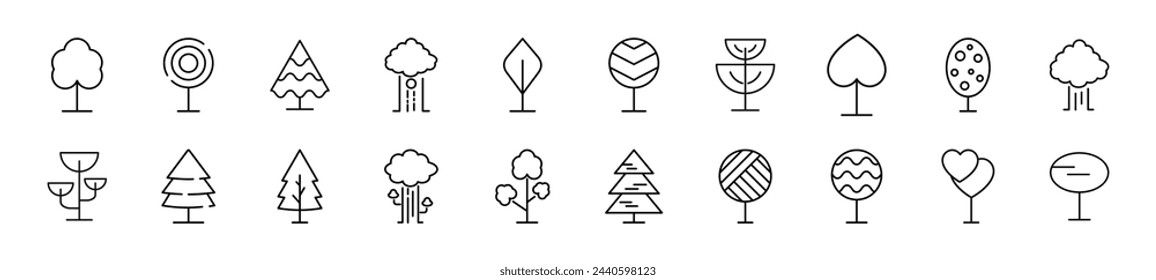 Collection of thin line icons of trees. Editable stroke. Simple linear illustration for web sites, newspapers, articles book 