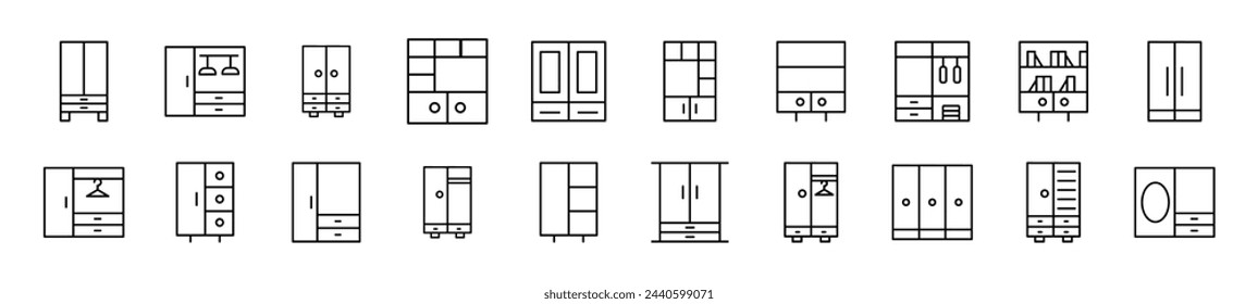 Colección de iconos de línea fina de armario. Trazo editable. Ilustración lineal simple para sitios web, periódicos, libros de artículos 