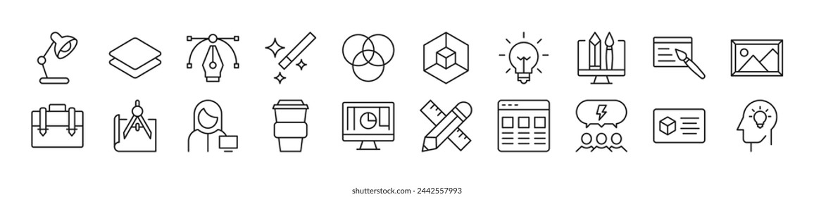 Collection of thin line icons of web designer. Editable stroke. Simple linear illustration for web sites, newspapers, articles book 
