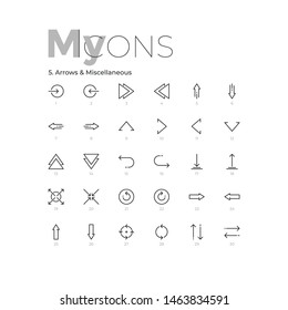 Collection of thin line pictograms or linear web symbols - arrows or pointers for direction or movement indication, manual or instruction, navigation. Modern vector illustration for website, logotype.