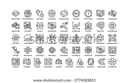 Collection of thin line representing digital twin and simulation concepts technology