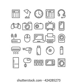 Collection of thin linear icons. Household and office appliances