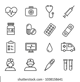 Collection of thin lines icons - can be used for any medical and healthcare topics.