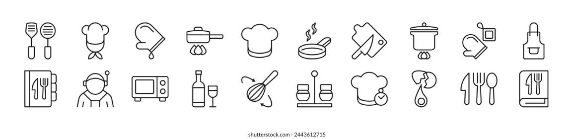 Colección de finos signos de chef. Trazo editable. Ilustración lineal simple para tiendas, tiendas, banners, diseño 