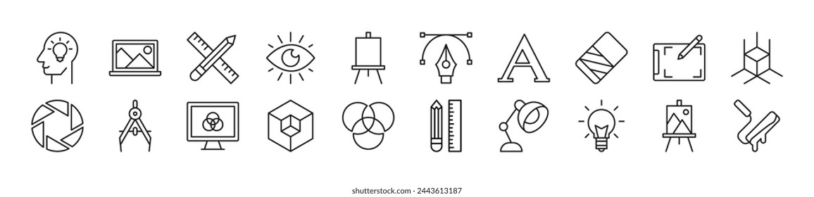 Collection of thin signs of designer. Editable stroke. Simple linear illustration for stores, shops, banners, design 