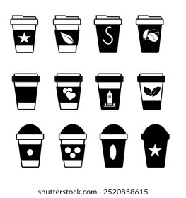 Collection of thin signs of disposable cup. Editable stroke. Simple linear illustration for stores, shops, banners, design Vector	