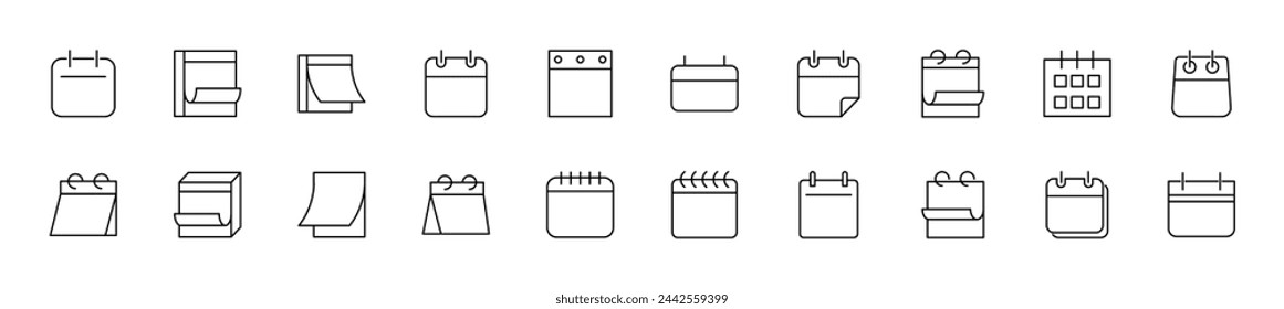 Collection of thin vector images of calendars. Editable stroke. Simple line icon for web sites, newspapers, articles book 