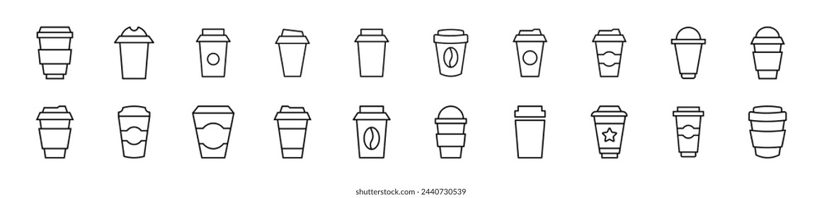 Colección de imágenes vectoriales delgadas de café. Trazo editable. Icono de línea simple para sitios web, periódicos, libros de artículos 