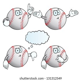 Collection of thinking baseballs with various gestures.