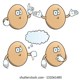 Collection of thinking eggs with various gestures.