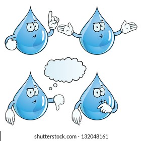 Collection of thinking water drops with various gestures.