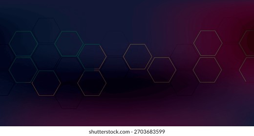 Una colección de Formas geométricas hexagonales de líneas finas con reflejos sutiles y espejados sobre un fondo oscuro y degradado.