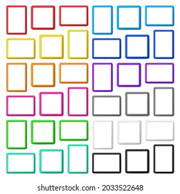 Collection of thirty six colored vertical, horizontal and square frames with shadows and rounded corners. Vector template photo frame A4 size is perfect for presentations, photos and pictures