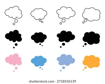 Collection of thought bubbles symbol isolated on white background. Think, thought, bubble speech, idea cartoon symbol. vector illustration 