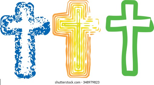 Collection of three abstract artistic color art crosses for Lent or Easter, or any other use. Separated for easy use.