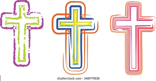 Collection of three abstract artistic color art crosses for Lent or Easter, or any other use. Separated for easy use.