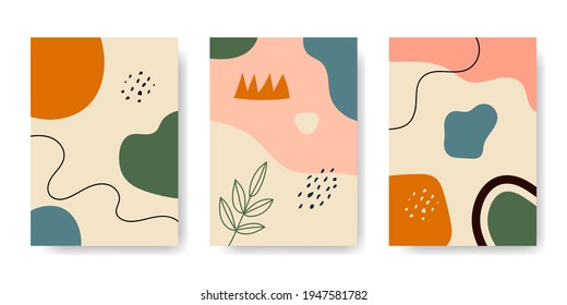 A collection of three abstract backgrounds. Hand drawing various shapes and doodle objects. Trendy modern contemporary vector illustration. Every background is isolated. Pastel color