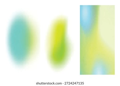 Una colección de tres Formas abstractas de gradiente borroso, con una mezcla armoniosa de colores verdes, azules y amarillos, creando un efecto visual suave y etéreo.