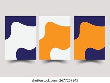A collection of three abstract design covers featuring organic shapes in a modern color palette. These minimalist layouts utilize bold color blocking for contemporary appeal.