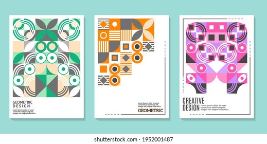 Eine Sammlung von drei abstrakten Retrostilen auf einem Hintergrund, mit einer Anordnung geometrischer Formen. Mit der richtigen Farbkomposition für Cover, Poster, Kartendesigns und mehr.