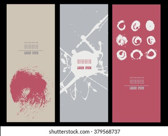 Collection three cards of ink splatter.