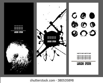 Collection three cards of ink splatter.