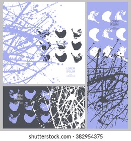 Collection three cards of ink splatter.