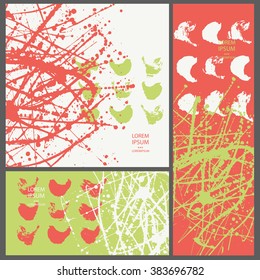 Collection three cards of ink splatter.