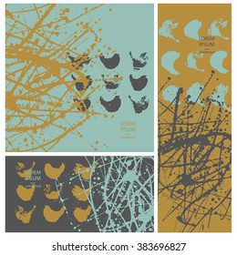 Collection three cards of ink splatter.