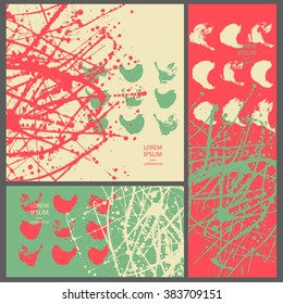Collection three cards of ink splatter.