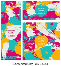 Collection three cards of ink splatter.