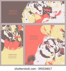 Collection three cards of ink splatter.