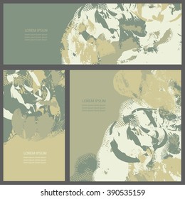Collection three cards of ink splatter.