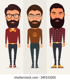 Collection of three characters with beard - Hipster, Lumberjack, Hippie